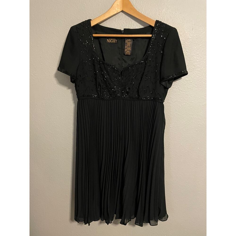 Vintage Liz Claiborne Womens Dress 10 Black Chiffon Beaded Babydoll Whimsigoth